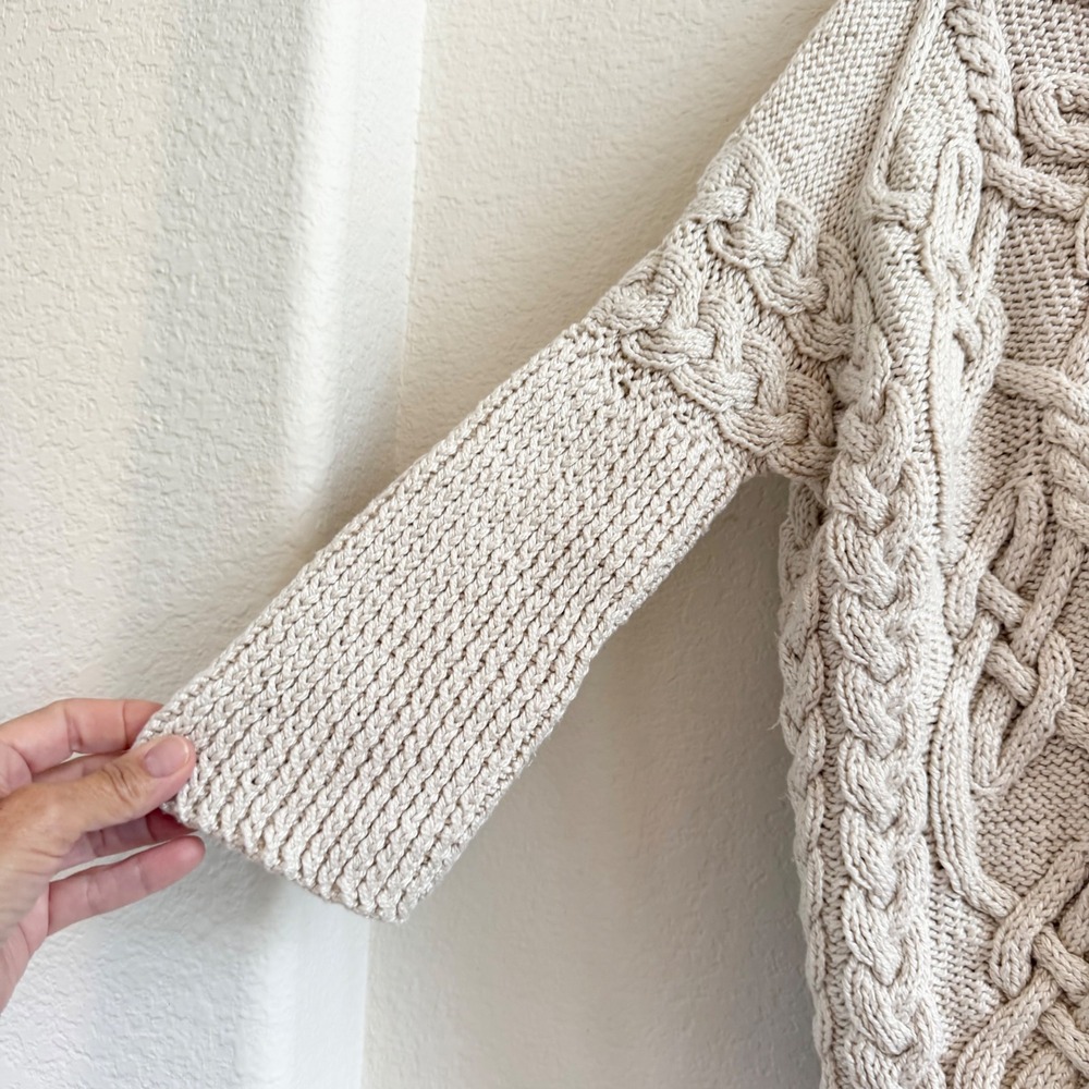 Chunky Cable Knit Open Front Cardigan Beige Cream‎ Oversized Boxy Sweater Womens - Picture 10 of 11